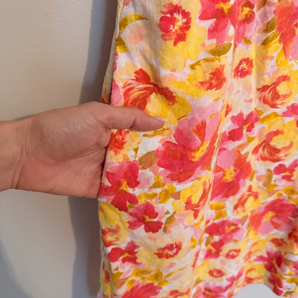 Old Navy Floral Linen Blend Tie Strap Mini Dress Pink Orange Yellow XL‎ Summer - Picture 6 of 6